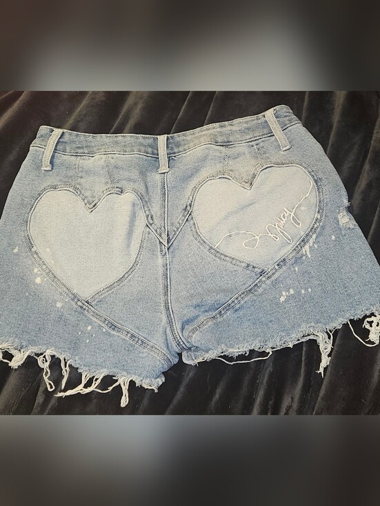 Juicy Couture Pants - Juicy Couture Light Blue Distressed Heart Back Pocket Denim Shorts